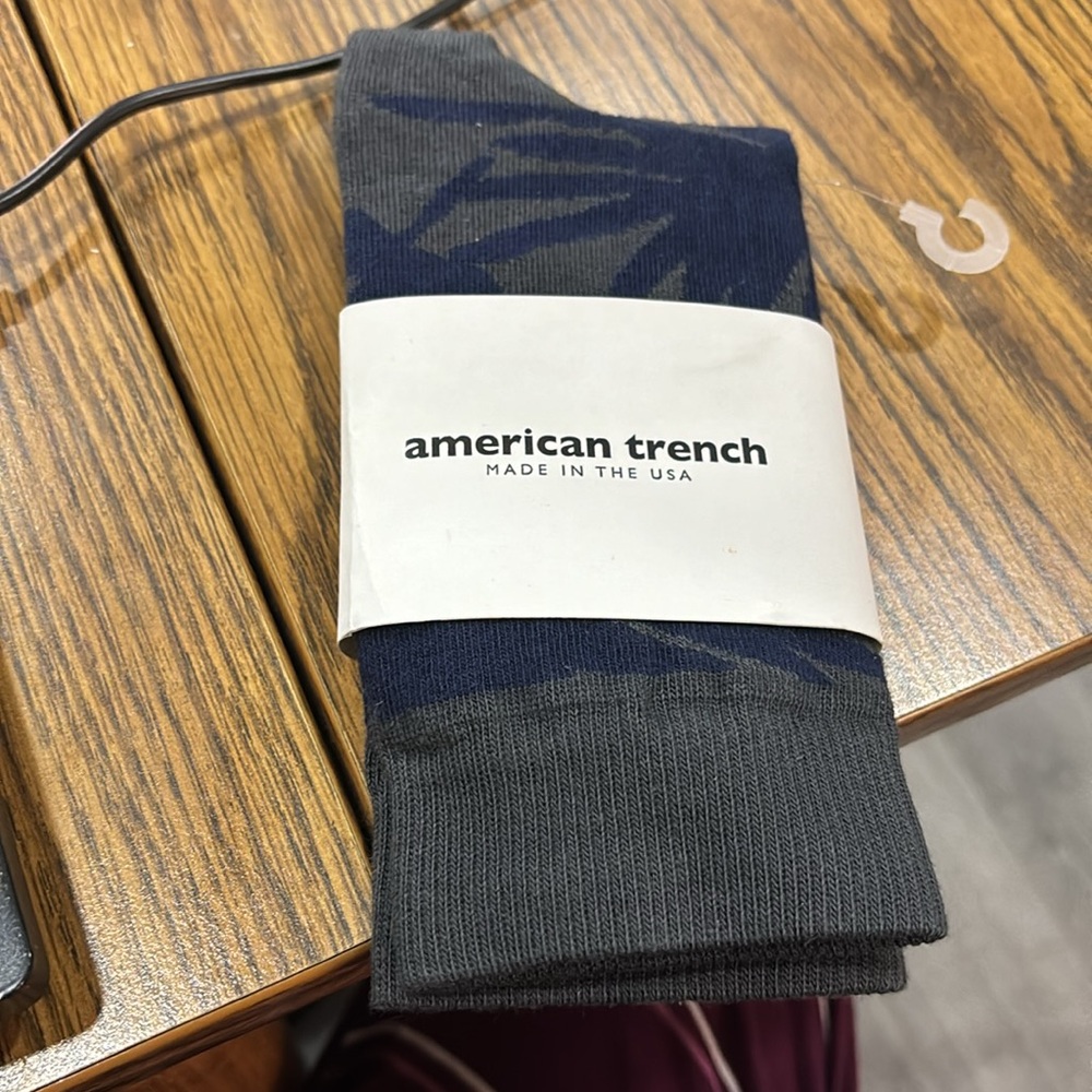 American Trench‎ supima cotton Graphic Palm crew socks gray orblue  NWT